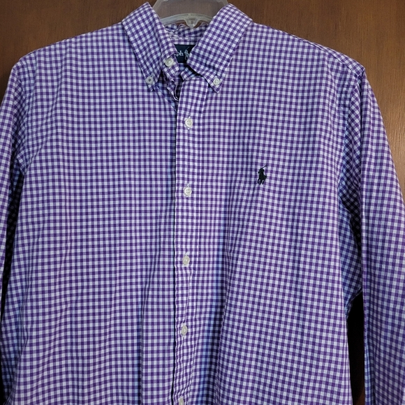Ralph Button Down Shirt Mens Medium Purple Long Sleeve Gingham Check Preppy - Picture 3 of 8